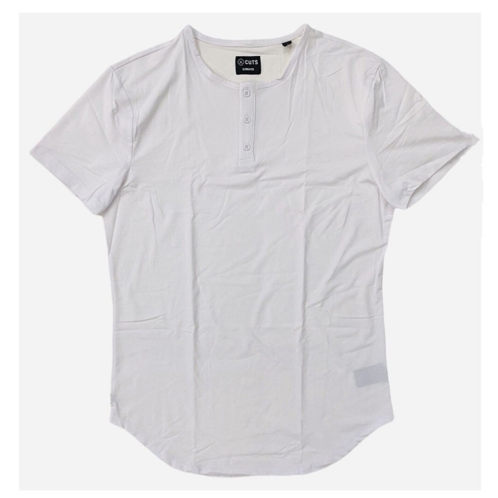 Cuts Clothing White Short Sleeve Henley Shirt